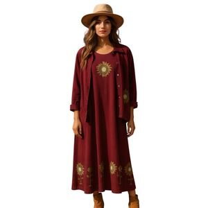 New Age Dress & Jacket Hand painted Sun & Egyptian Ankh sz‎ S Boho